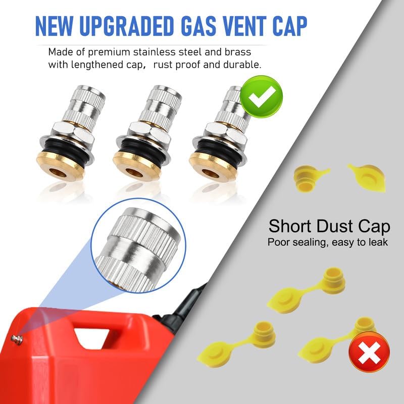 6 Pack Fuel Gas Tank Vent Caps | Metal Gas Can Replacement Vent Plug 