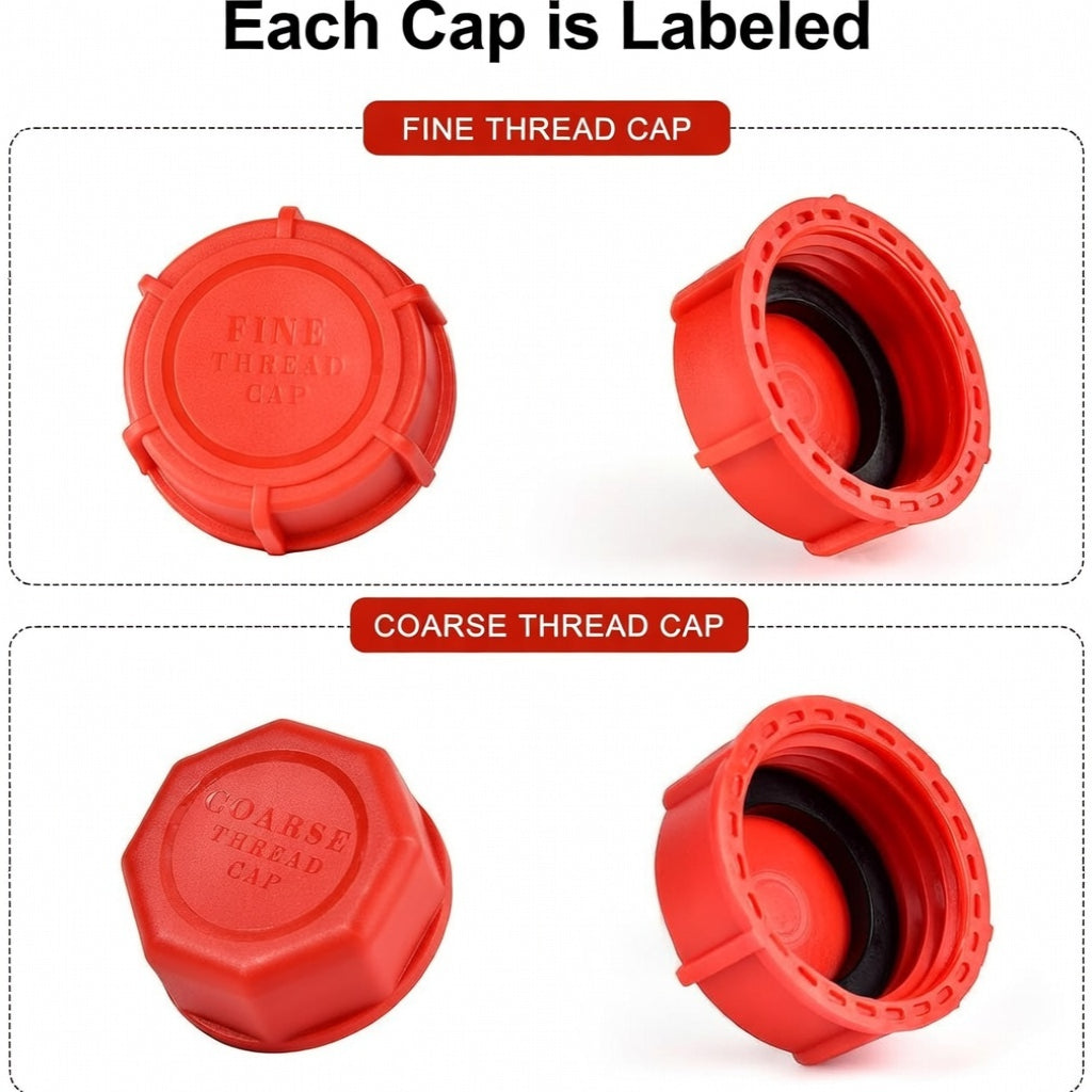 4 Solid Gas Can Caps: Two Coarse + Two Fine Threaded Caps
