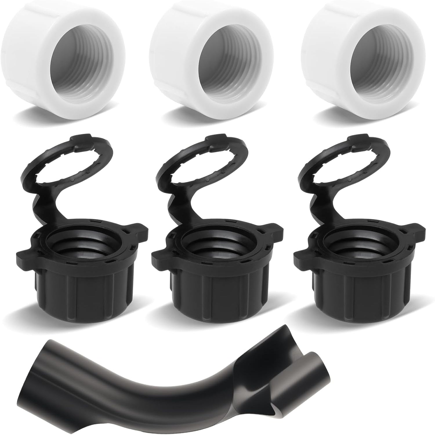 7 PCS Racing Fuel Jug Replacement Parts: 3 Pcs Hose Cap with 1 Hose Bender piece and 3 Pcs Racing Fuel Jug Vent Cap