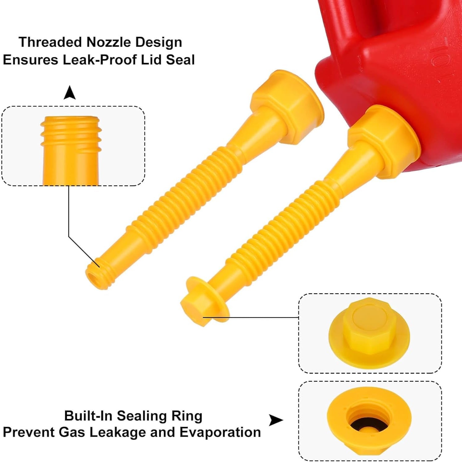 Set of 3 Flexible Universal Gas Can Spout Replacement Kits - Yellow