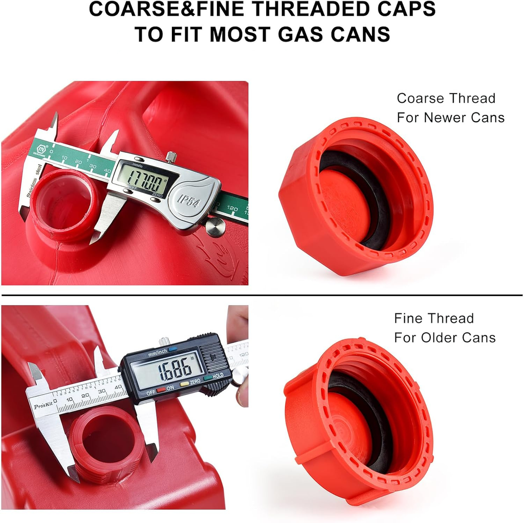 4 Solid Gas Can Caps: Two Coarse + Two Fine Threaded Caps