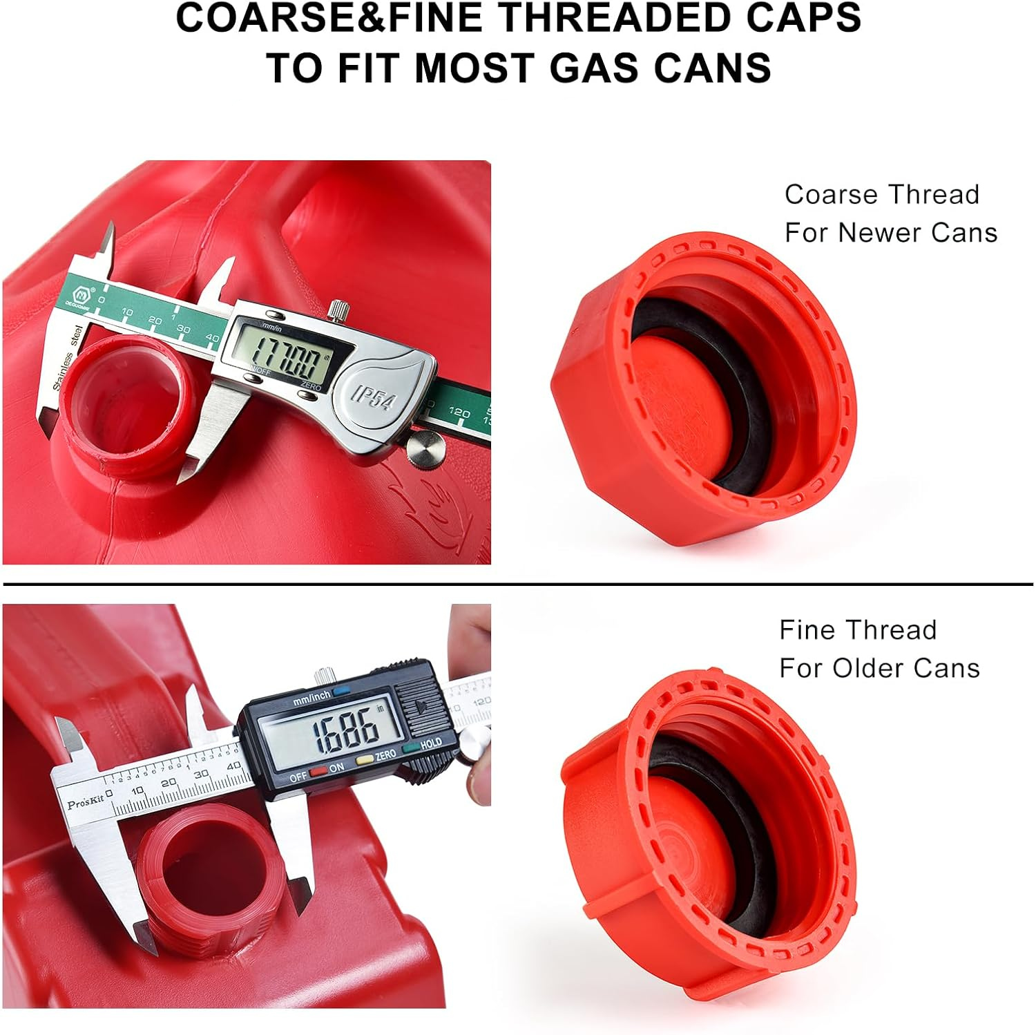 4 Solid Gas Can Caps: Two Coarse + Two Fine Threaded Caps